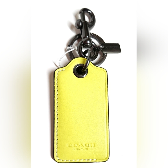 Coach Bottle Opener Keychain Bag Charm Bright Yellow Leather Gunmetal CL419 NWT - Picture 7 of 13